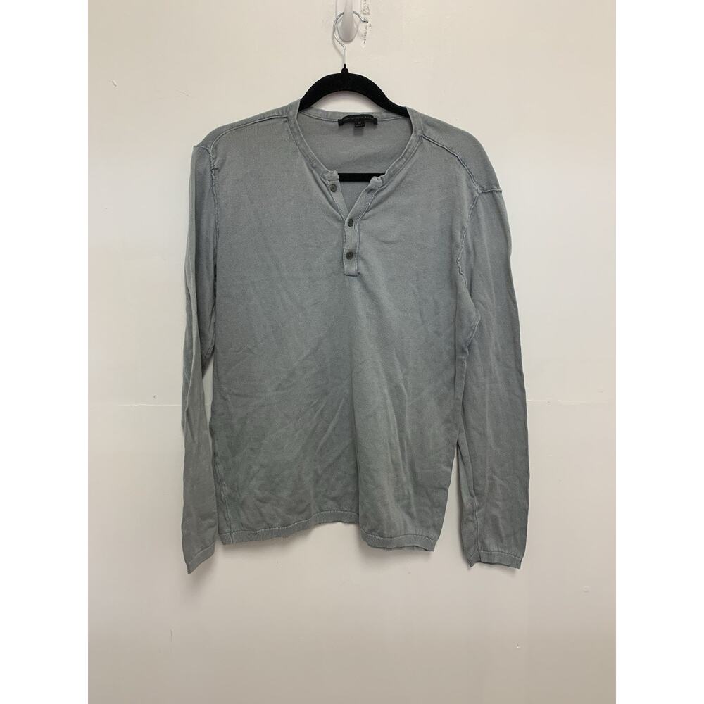 John Varvatos GREY Long-Sleeve Henley Shirt, Size Medium